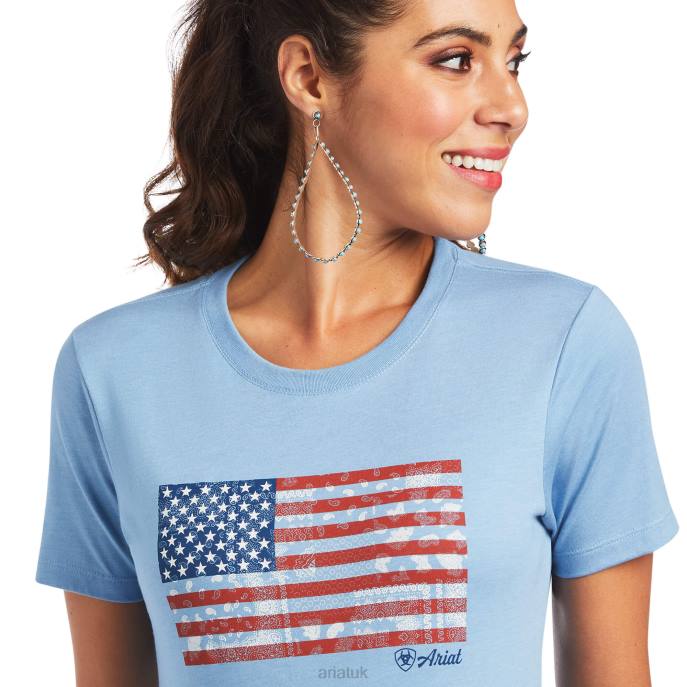 Ariat Paisley Flag T-Shirt Women D0X62910 Lt. Blue Heather Tops