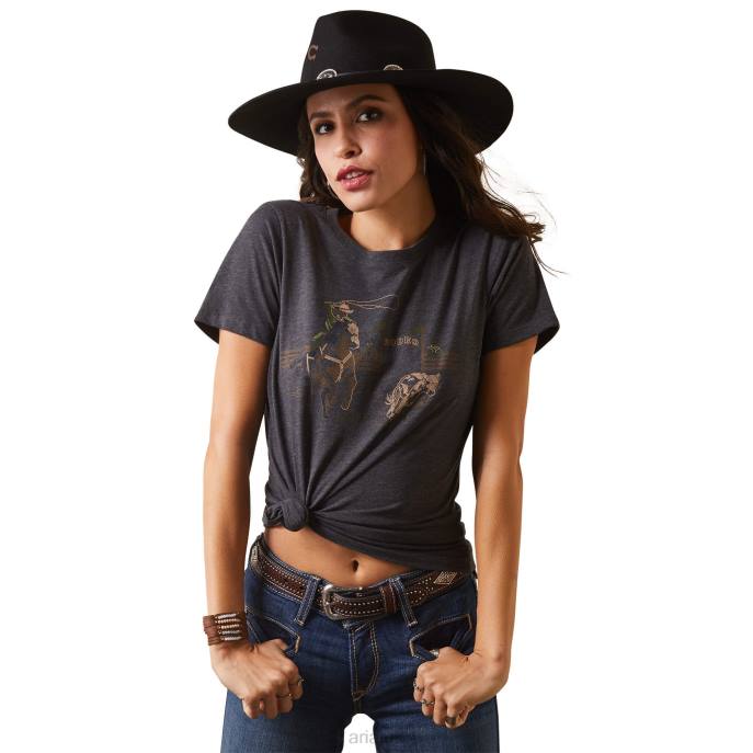 Ariat Rodeo Stitches T-Shirt Women D0X62789 Charcoal Heather Tops
