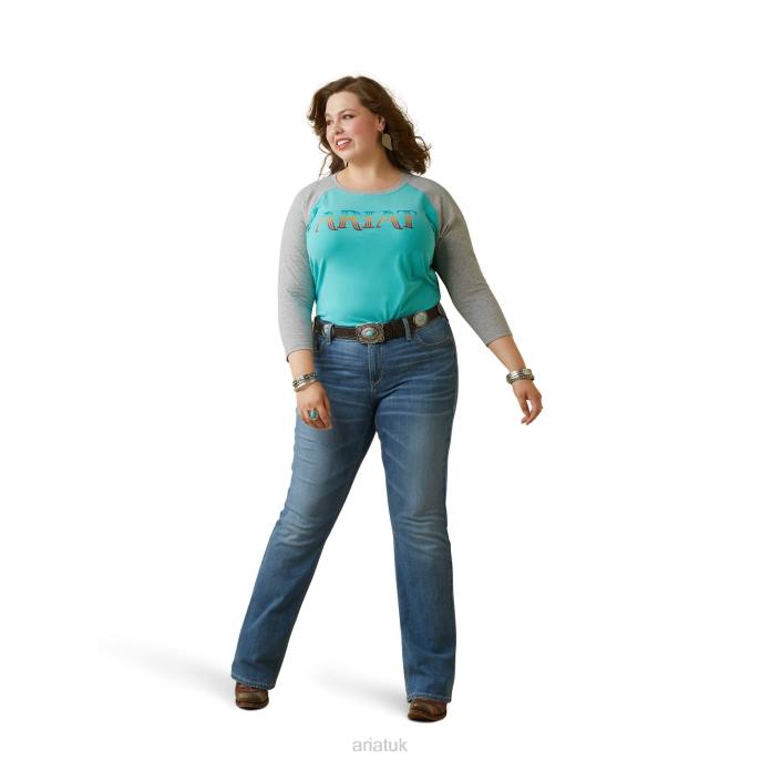 Ariat Serape Stripe T-Shirt Women D0X62943 Pool Blue/Heather Grey Tops