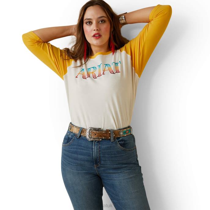 Ariat Serape Stripe T-Shirt Women D0X63271 Coconut Milk/Yolk Yellow Tops