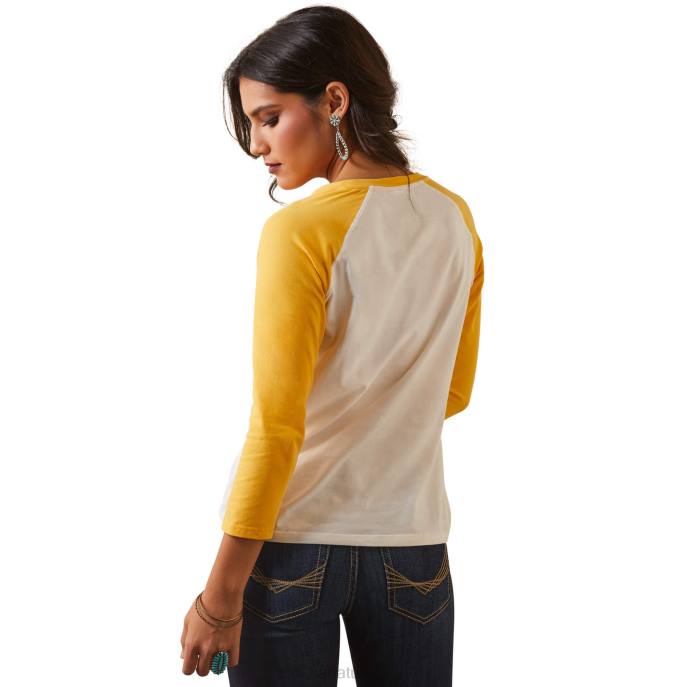 Ariat Serape Stripe T-Shirt Women D0X63271 Coconut Milk/Yolk Yellow Tops