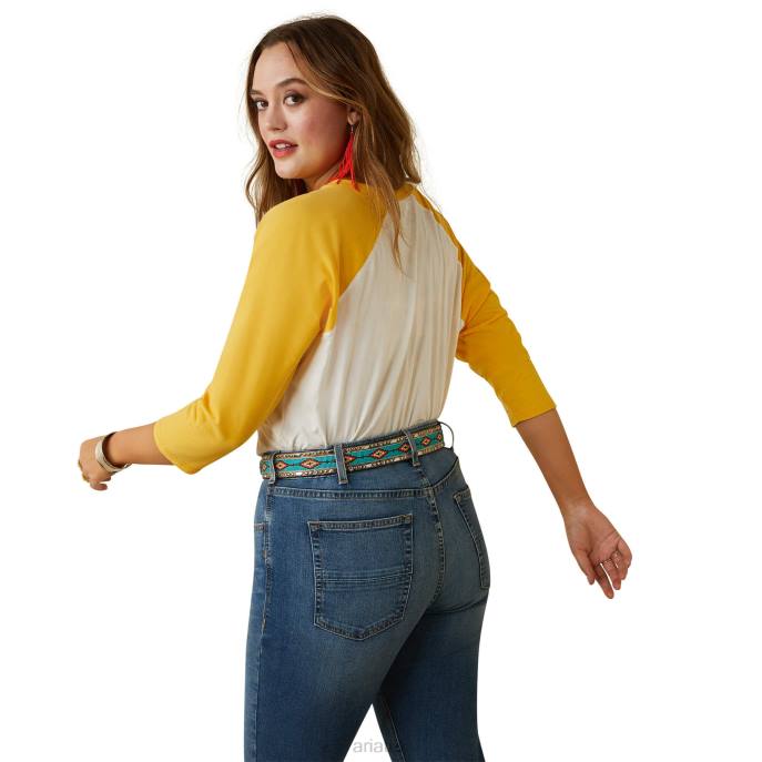 Ariat Serape Stripe T-Shirt Women D0X63271 Coconut Milk/Yolk Yellow Tops