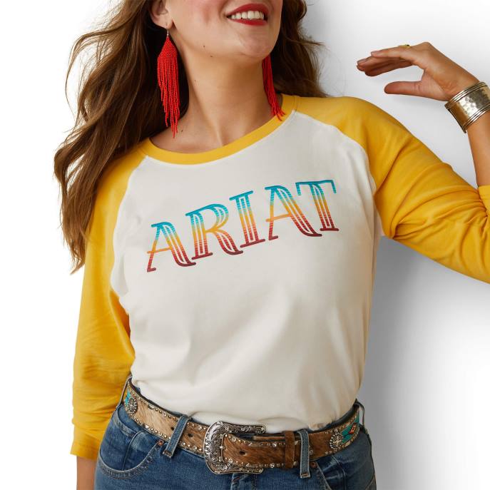 Ariat Serape Stripe T-Shirt Women D0X63271 Coconut Milk/Yolk Yellow Tops