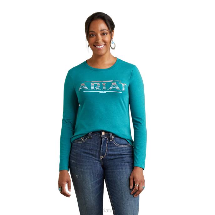 Ariat Serape Style T-Shirt Women D0X62962 Teal Green Heather Tops