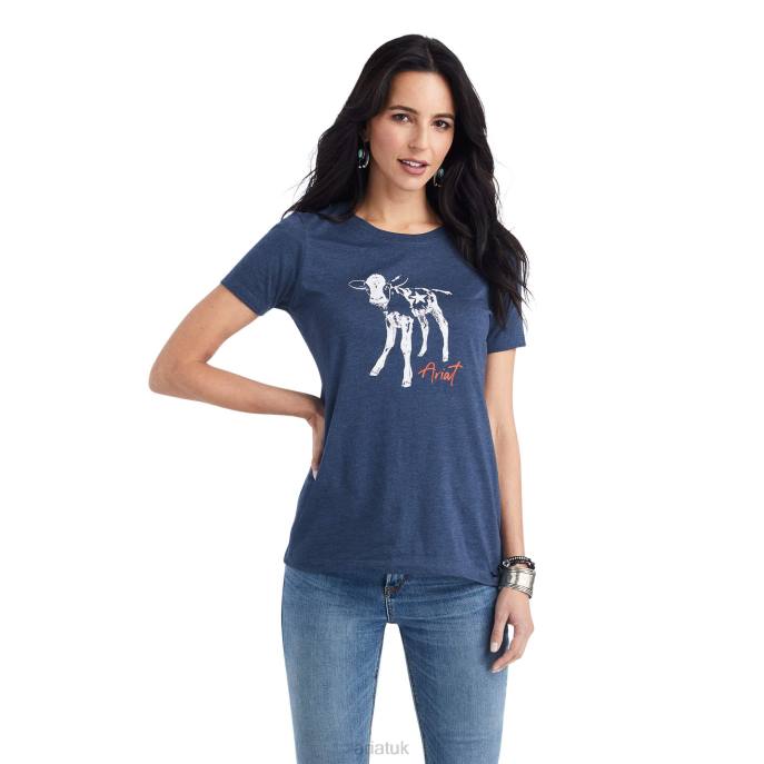 Ariat Star Calf Tee Women D0X62876 Navy Heather Tops