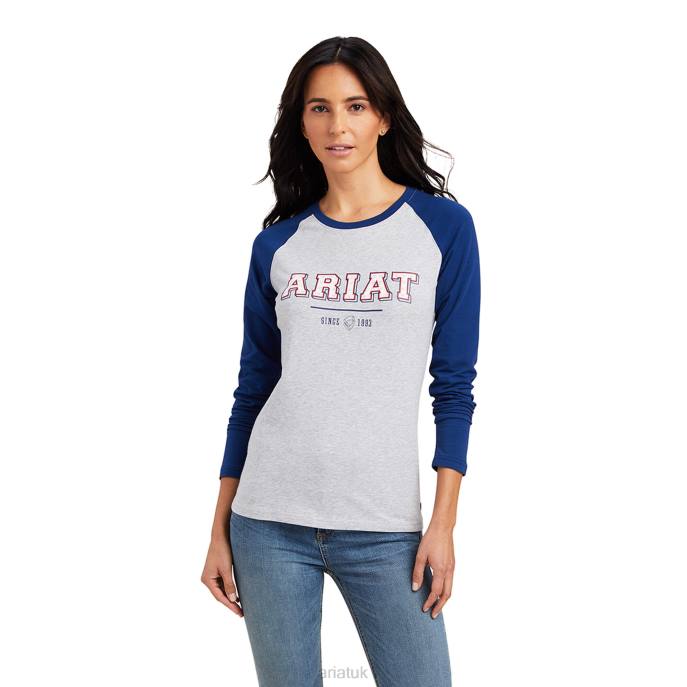 Ariat Varsity T-Shirt Women D0X63056 Estate Blue/Heather Grey Tops