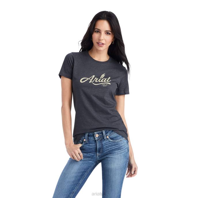 Ariat Wheat Script Tee Women D0X62801 Charcoal Heather Tops