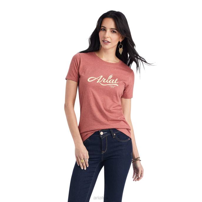 Ariat Wheat Script Tee Women D0X62847 Red Clay Heather Tops
