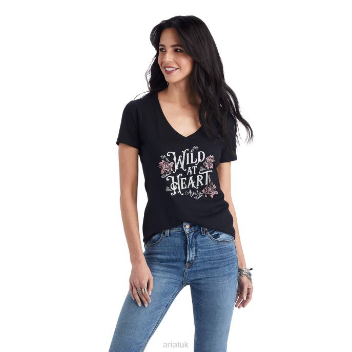 Ariat Wild Heart Tee Women D0X62816 Black Heather Tops