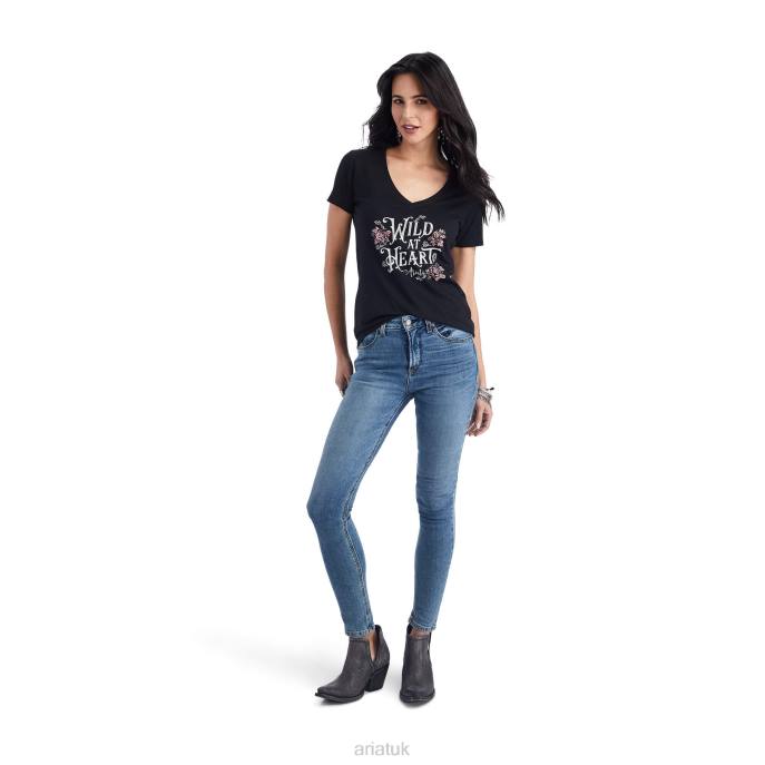 Ariat Wild Heart Tee Women D0X62816 Black Heather Tops