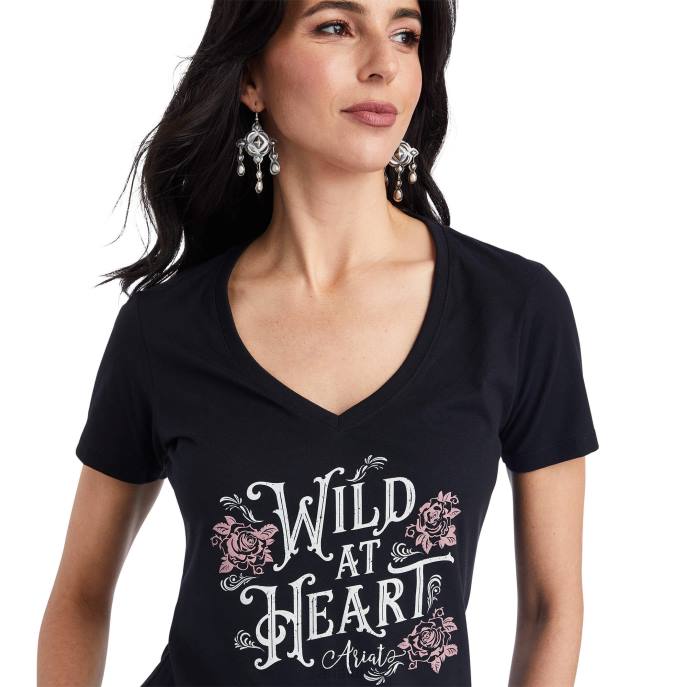Ariat Wild Heart Tee Women D0X62816 Black Heather Tops